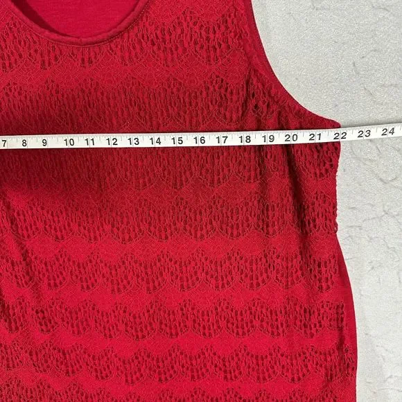 CJ Banks Womens Vest Sleeveless Lace Outer Blouse Red Pullover Plus Size 2X - Picture 6 of 14